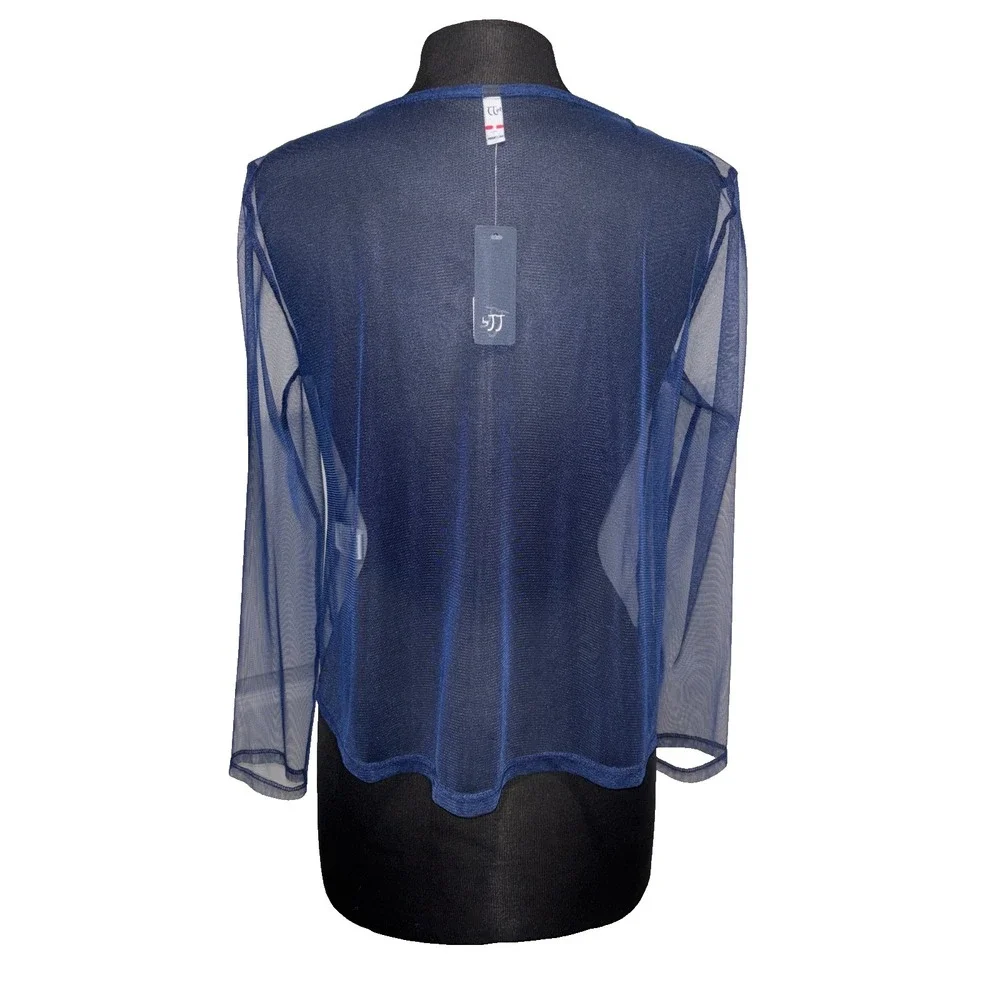 Blue Sheer Mesh Long Sleeve Top Blouse By JJ Size Small Blue‎ High Low Layer